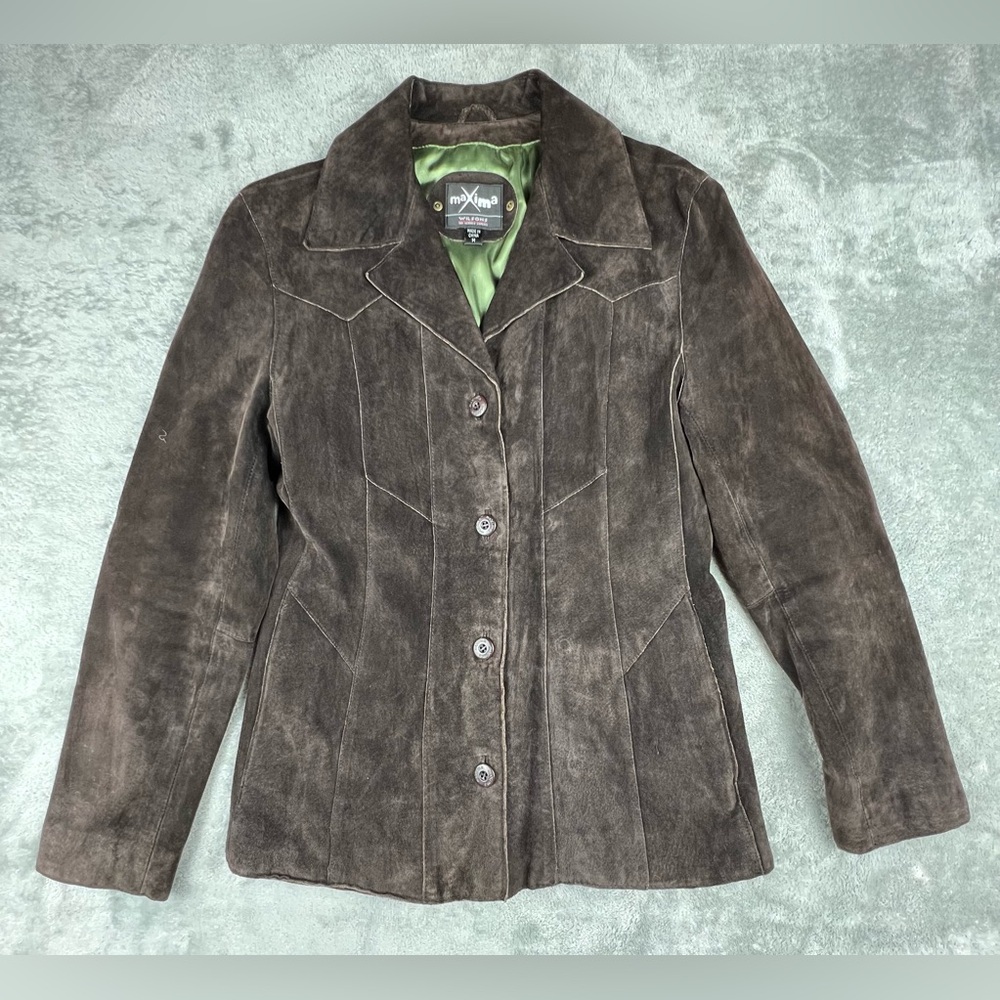 Wilson’s Leather Maxima Suede Jacket Brown Womens Size M 90s Western Y2K Vintage